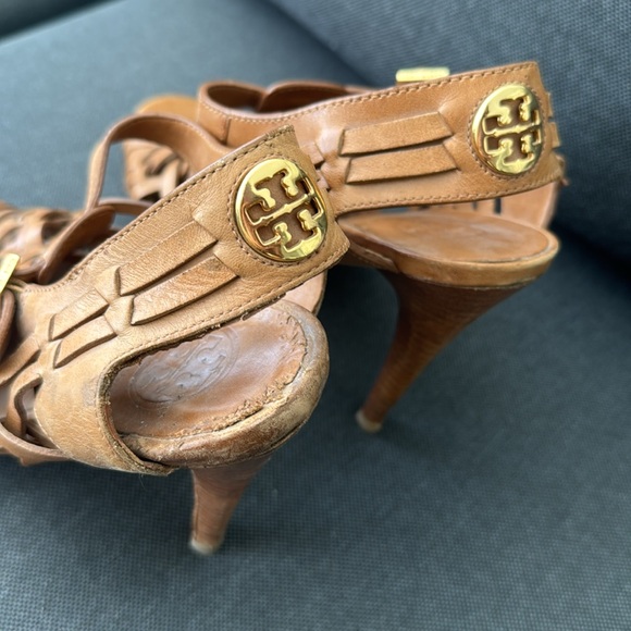Tory Burch Leather Woven Heels Size 9| Natural Designer Tan Gladiator - Picture 8 of 10